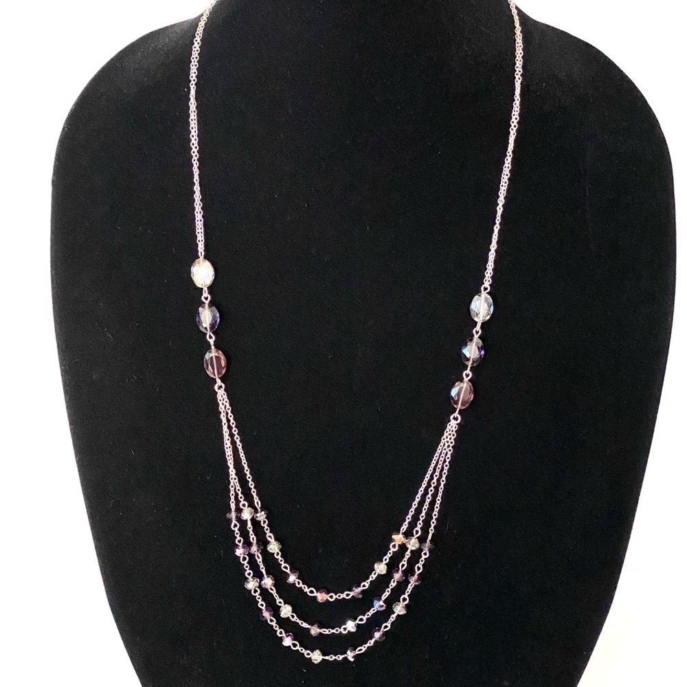Necklace Fashion Glass Faceted Beads Silver Tone Chain #11